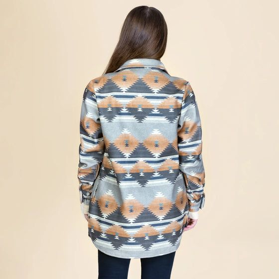 Aztec Print Shacket w/Pockets