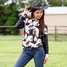  Cow Print Top with Sequin Sleeves