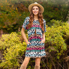  Multi Leopard T Shirt Dress with Pockets