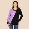 Color Block Long Sleeve Top _ Purple & Black