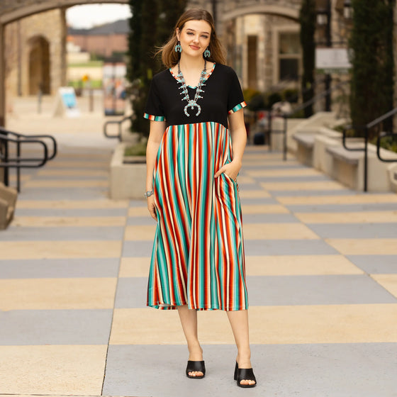 Serape Print Half Sleeve Dress with Pockets