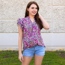  Multi Leopard Top with Ruffle Sleeves