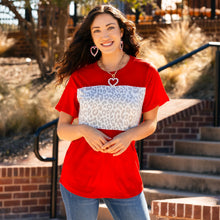  Red Leopard Print Half Sleeve Top