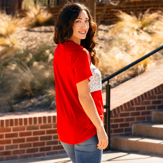 Red Leopard Print Half Sleeve Top