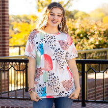  Multi Leopard Print Half Sleeve Top - Natural