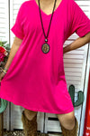 Hot-pink women dress with short sleeve and v-neckline