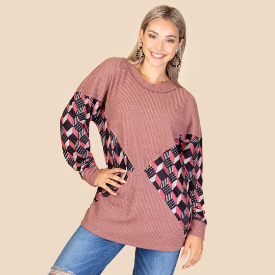 Geometric Print Long Sleeve Top