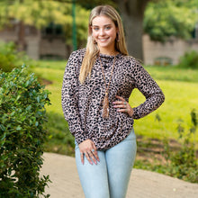  Leopard Long Sleeve Top with Criss Cross Lace