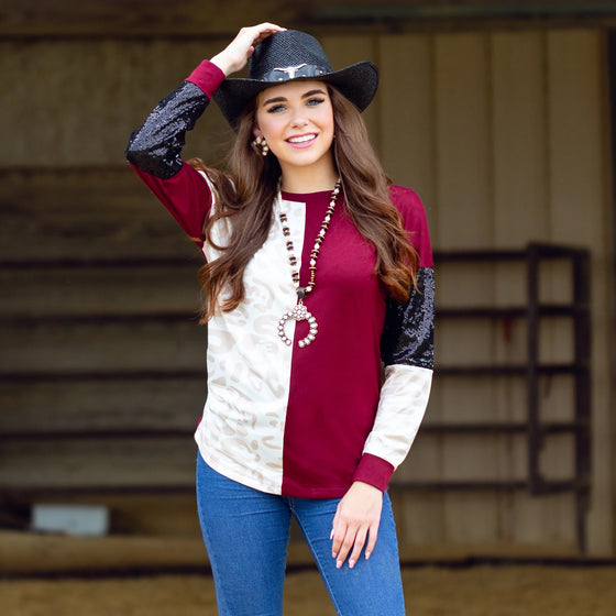 Leopard and Sequin Color Block Top