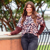 Pink Leopard Long Sleeve Top with Waffle Knit