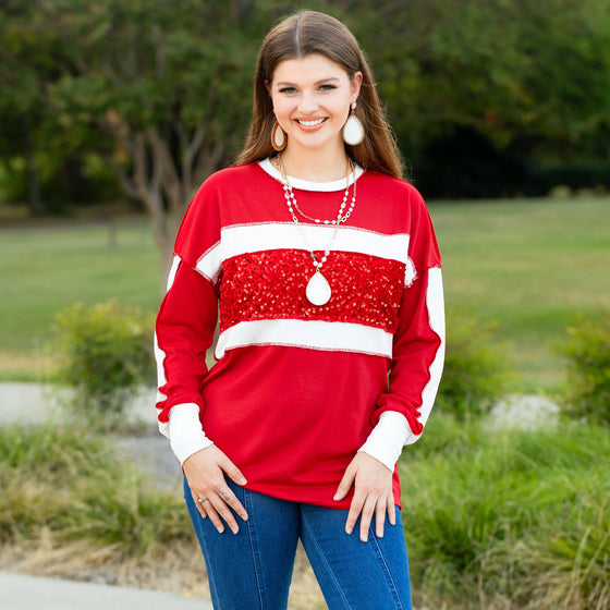 Red and White Sequin Top