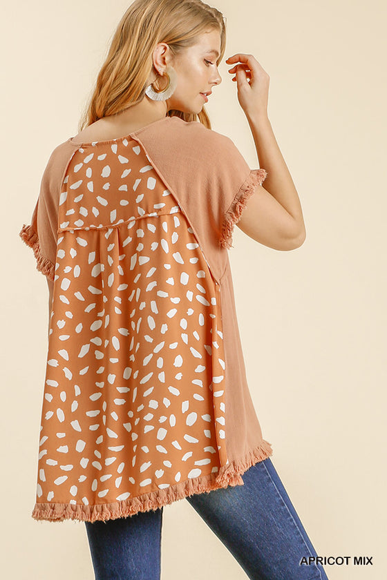 Apricot Mix - Print Round Neck Top