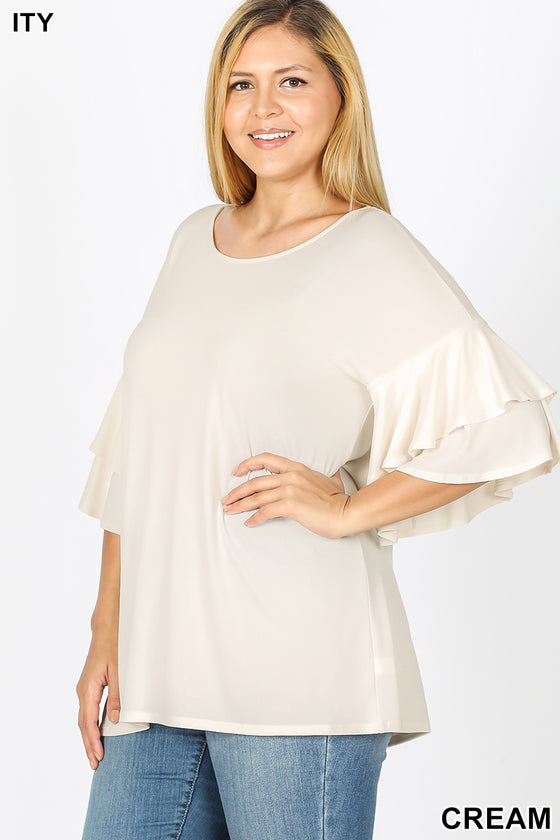 DOUBLE RUFFLE SLEEVE TOP