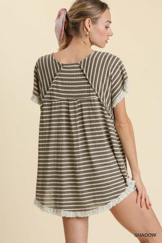 Striped Short Sleeve Round Neck Top