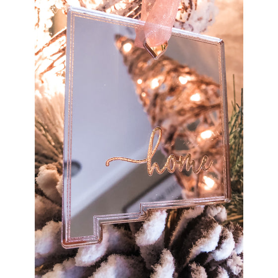 Rose Gold Mirrored State Ornament