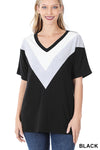 CHEVRON COLORBLOCK V-NECK TOP