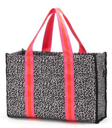  Orange Hot Pink Leopard Neoprene Tote