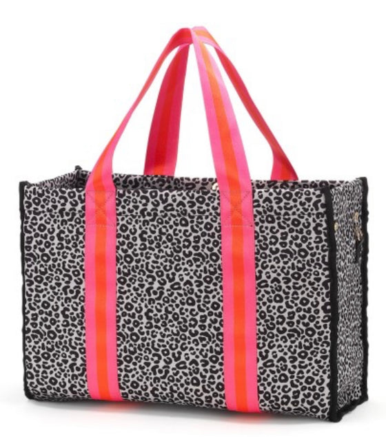 Orange Hot Pink Leopard Neoprene Tote