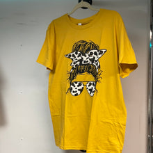  Messy Bun w/Cow Print Yellow Shirt - Graphic Tee