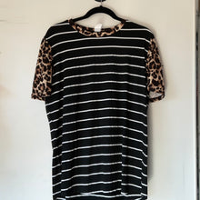  Black Striped Short Sleeve with Cheetah Sleeves