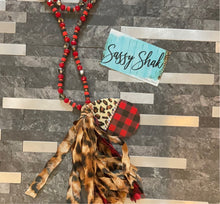  Emma - Red Plaid and Cheeta Tassel Necklace