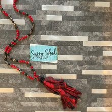  Emma - Red Plaid Tassel Necklace