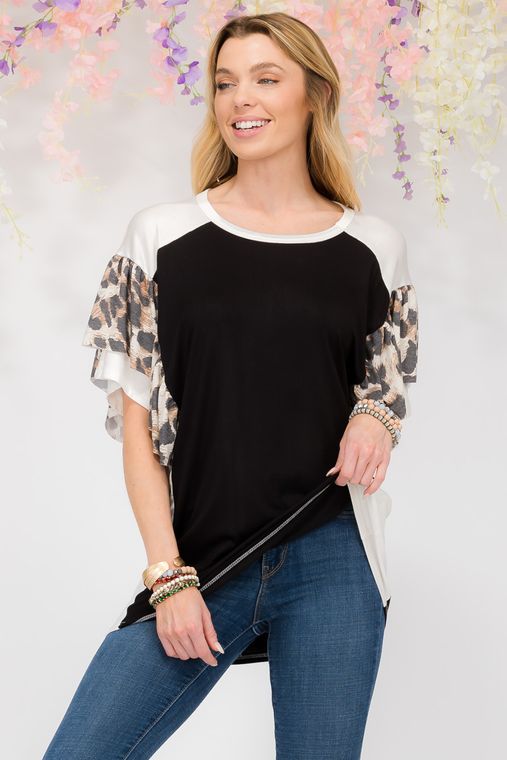 Black/Leopard Double Layered Top